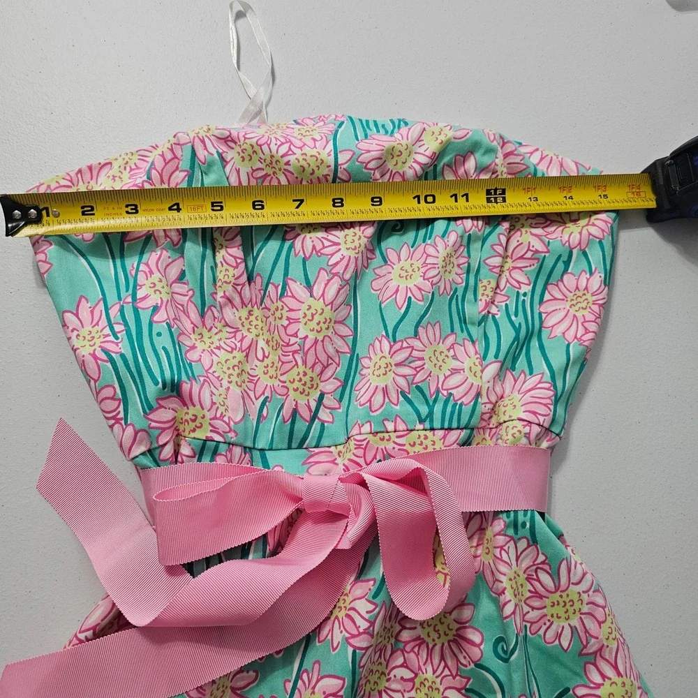 Vintage Lilly Pulitzer Strapless Floral Dress 4 Teal Pink Preppy Coastal Y2K - Picture 12 of 14